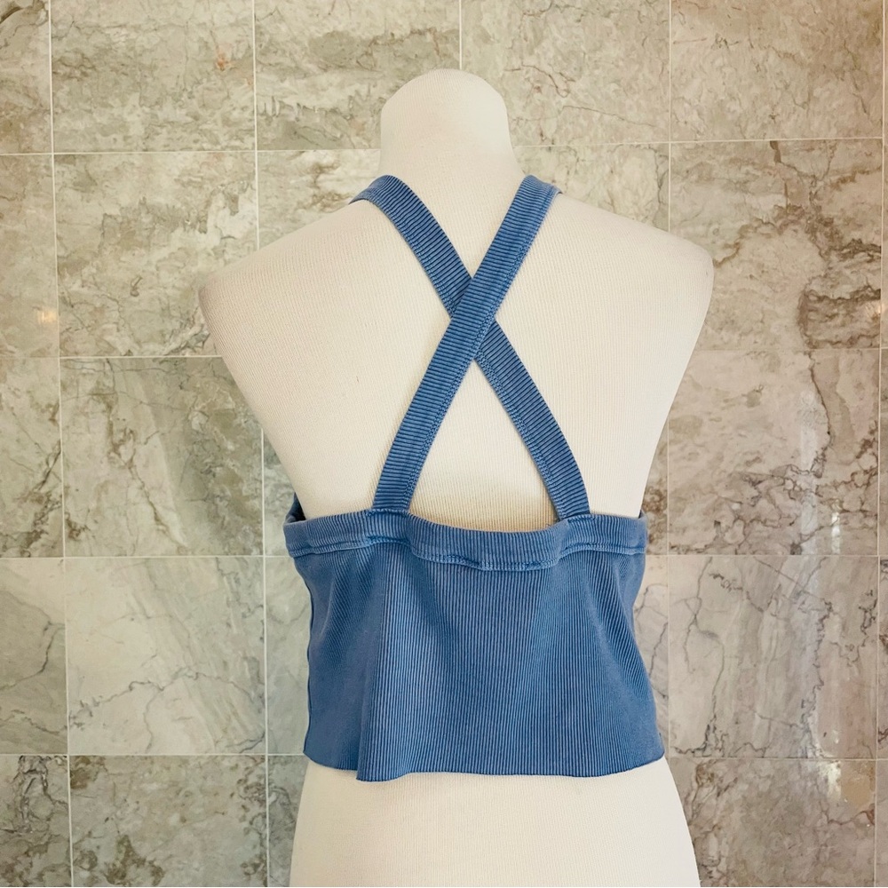 Maronie Blue Ribbed Crop Tank Top - Picture 5 of 7